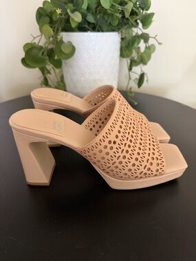 Jeffrey Campbell Caviar Tan Laser-Cut Platform Sandals